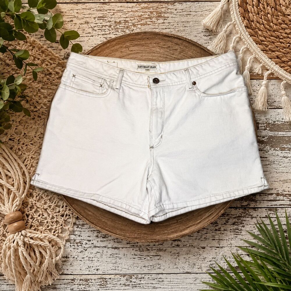 Vtg Y2K Polo Ralph Lauren White Denim Saturday Shorts Size 12 Cotton Cut 4RB55